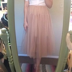 Pink / Beige Ballerina Tulle Long Layered Skirt